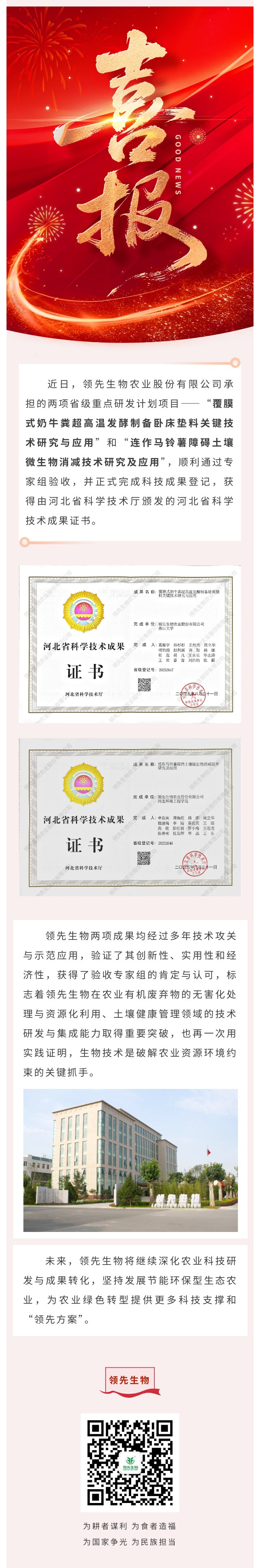 【喜訊】領(lǐng)先生物斬獲兩項(xiàng)省級科技成果！